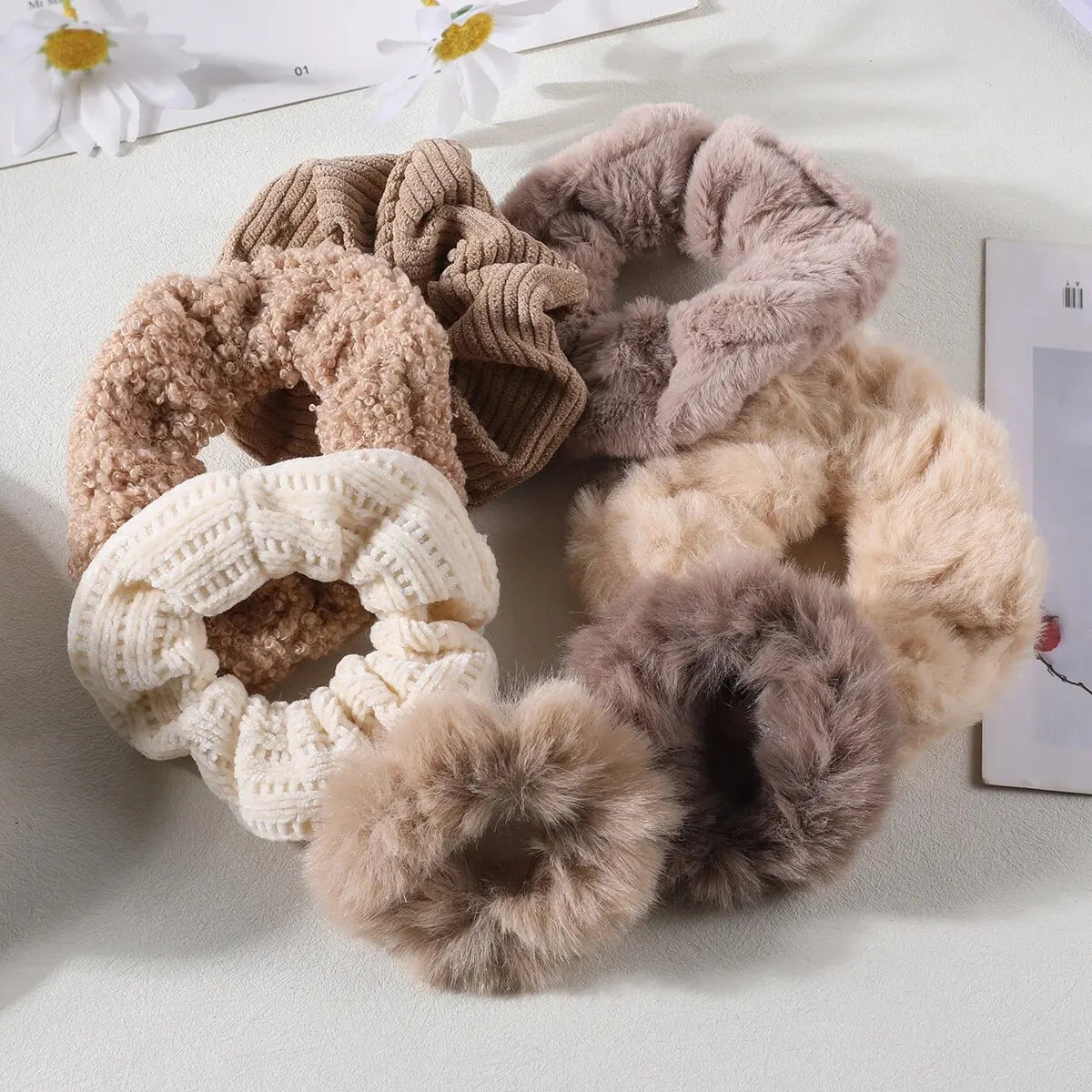 7 Pcs/Set Women Hair Scrunchies Set Plush Solid Hair Band for Girls