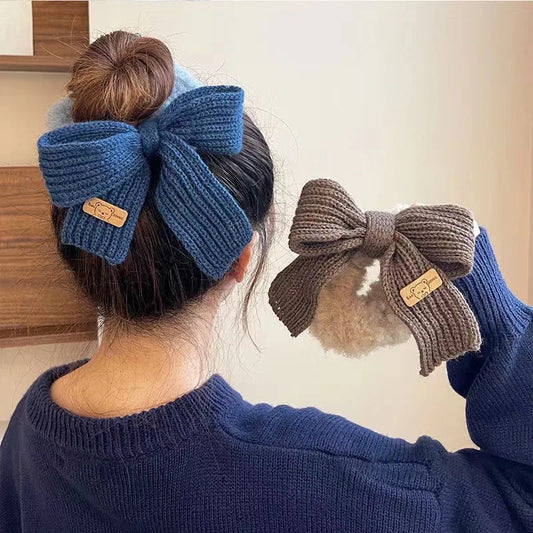 Autumn and Winter Gentle Knitted Wool Bow Hair Rope Girl's Sweet and