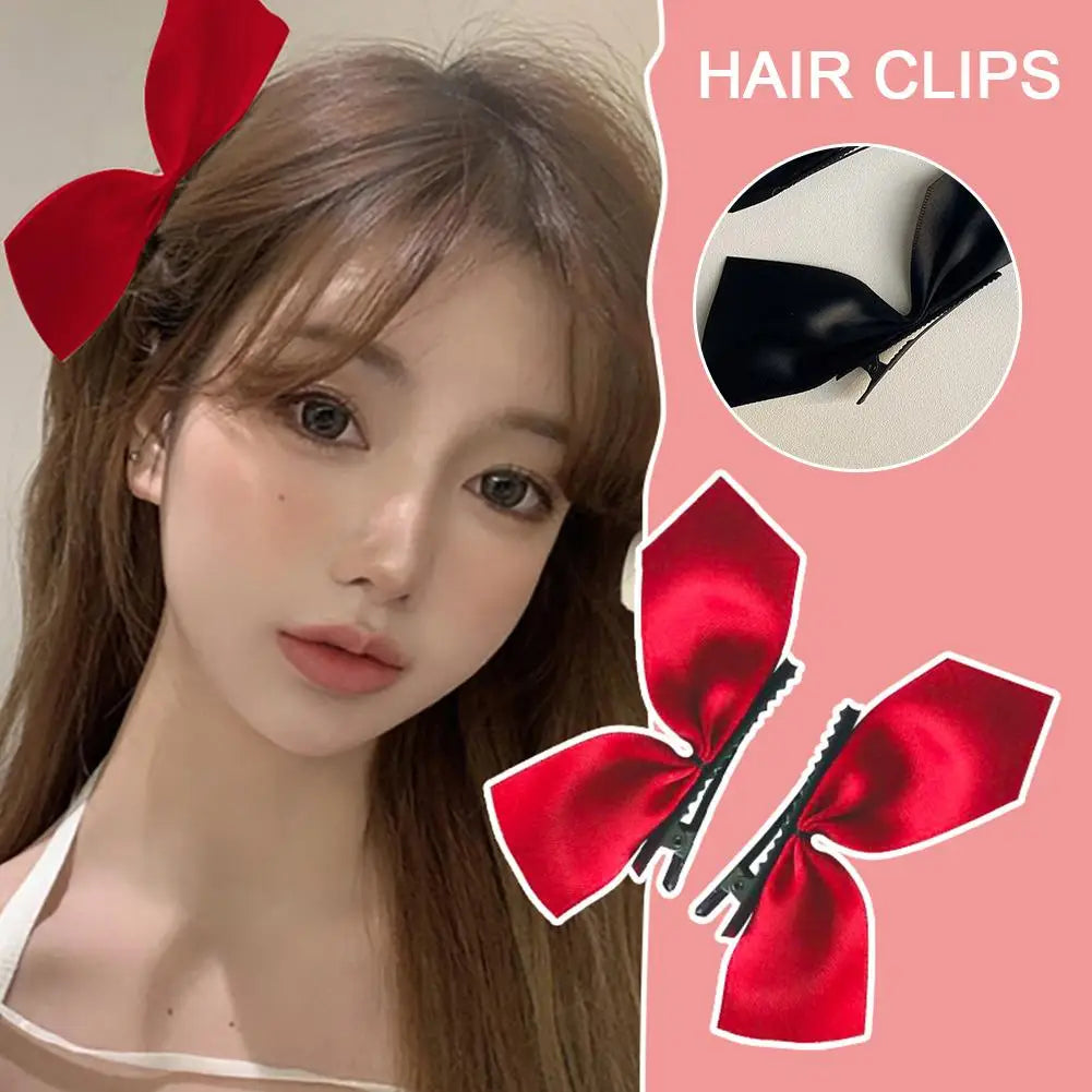 1 Pair Black Silk Bow Hairpin French Girl Hairpin Bangs Korean Ji Soo