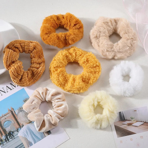 7 Pcs/Set Women Hair Scrunchies Set Plush Solid Hair Band for Girls