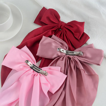 3Pcs Large Elegant Ribbon Bow Hair Clip for Women Simple Solid Color