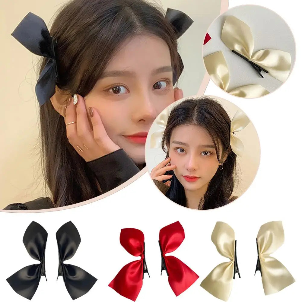 1 Pair Black Silk Bow Hairpin French Girl Hairpin Bangs Korean Ji Soo