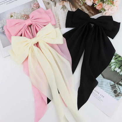 3Pcs Large Elegant Ribbon Bow Hair Clip for Women Simple Solid Color