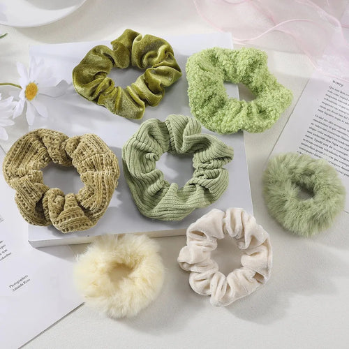 7 Pcs/Set Women Hair Scrunchies Set Plush Solid Hair Band for Girls