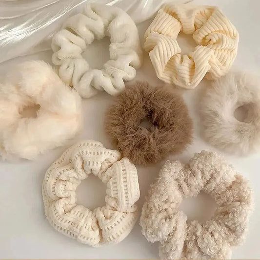 7 Pcs/Set Women Hair Scrunchies Set Plush Solid Hair Band for Girls