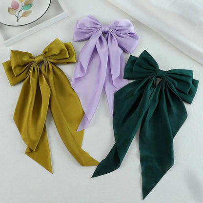 3Pcs Large Elegant Ribbon Bow Hair Clip for Women Simple Solid Color