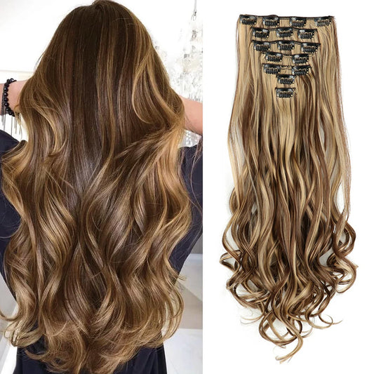 Clip In Hair Extensions 7 PCS  22 Inch Long Curly Wavy