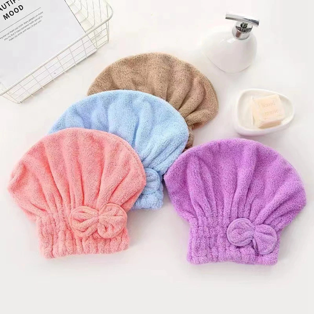 1Pc Microfiber Hair Drying Towels Head Wrap with Bow-Knot Shower Cap