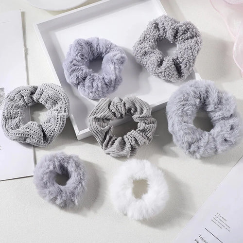 7 Pcs/Set Women Hair Scrunchies Set Plush Solid Hair Band for Girls