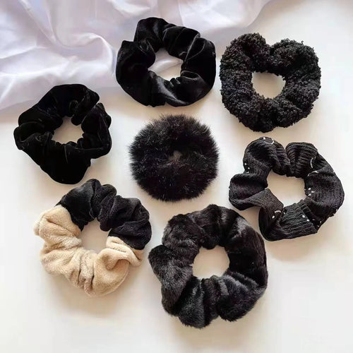 7 Pcs Trendy Fuzzy Hair Scrunchies Soft Knit Hair Elastic Band For