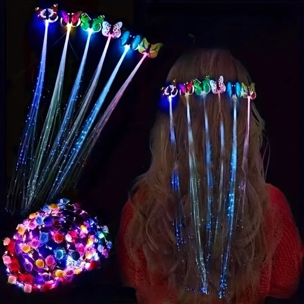 5pcs Colorful Butterfly Lights Braids Wig Women Party Hair Accessories