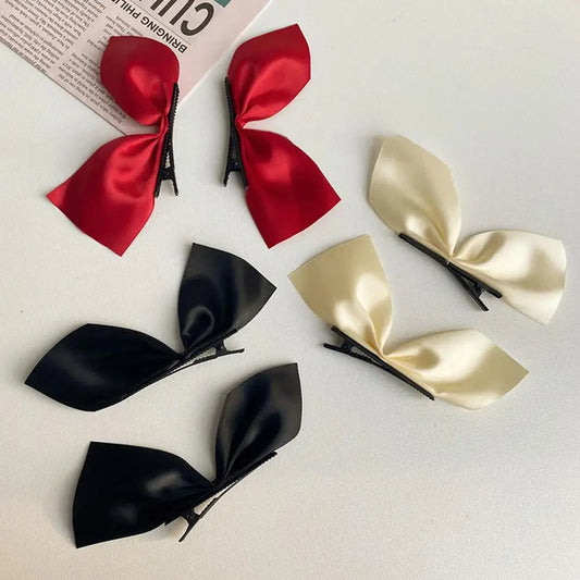 1 Pair Black Silk Bow Hairpin French Girl Hairpin Bangs Korean Ji Soo